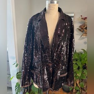 Chicos Sequin Brown Blazer Jacket Size 3 16 Sparkly Sequins Thanksgiving Fall